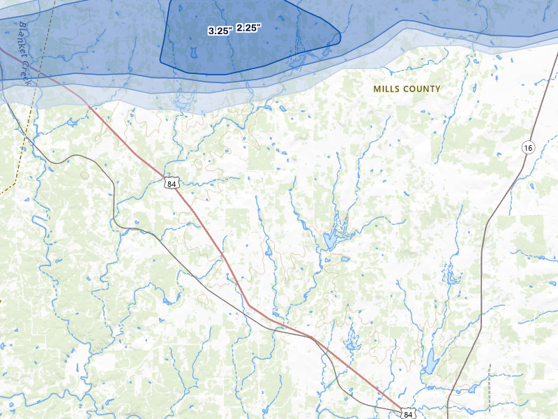 NEXRAD radar-signature map of the hail over Mullin, TX