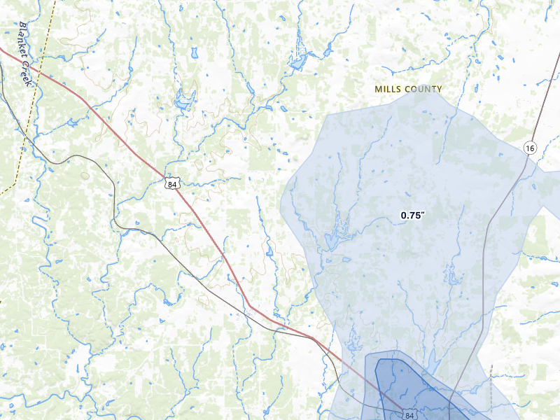 NEXRAD radar-signature map of the hail storm over Mullin, TX on May 10, 2026