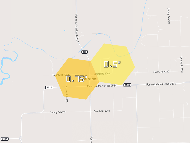 Hail map of Munday, TX on Jun 3, 2026, hail up to 0.75"