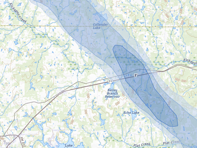 NEXRAD radar-signature map of the hail over Murchison, TX