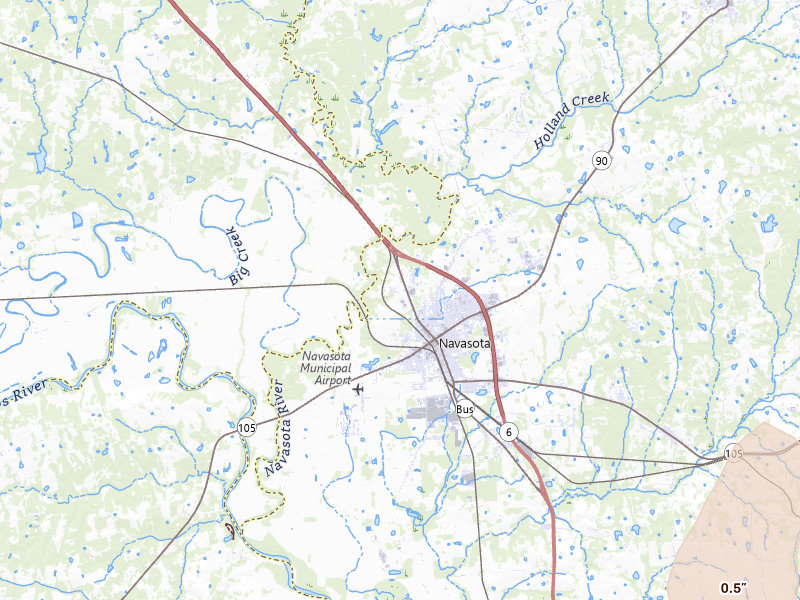 Radar-estimated hail-size map of the storm over Navasota, TX on Jun 19, 2026
