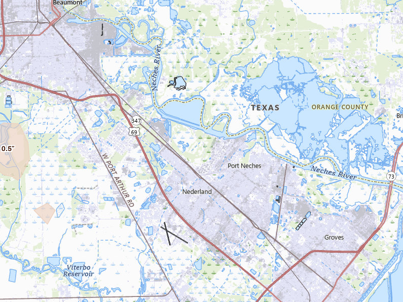 Radar-estimated hail-size map of the storm over Nederland, TX on Jul 7, 2026