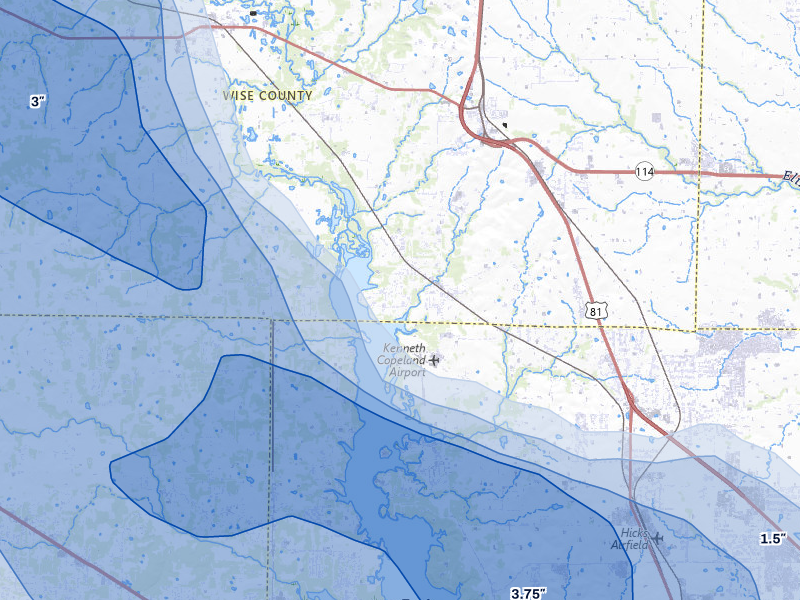 NEXRAD radar-signature map of the hail over Newark, TX