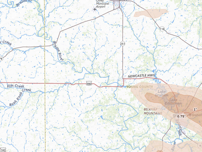Radar-estimated hail-size map of the storm over Newcastle, TX on Apr 28, 2026