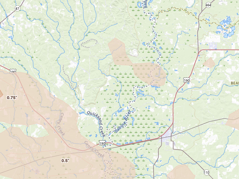 Radar-estimated hail-size map of the storm over Newton, TX on Apr 29, 2026