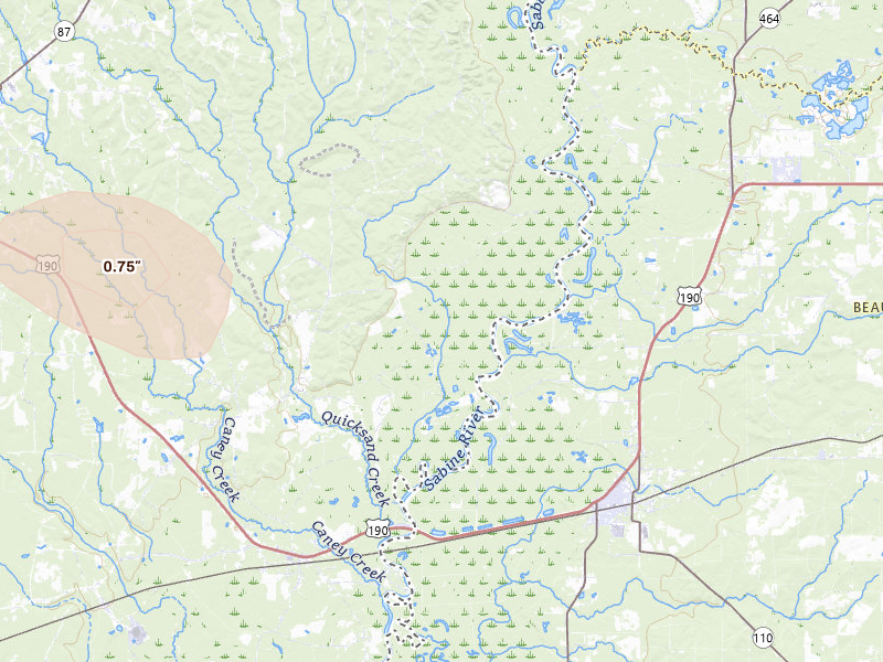 Radar-estimated hail-size map of the storm over Newton, TX on May 9, 2026