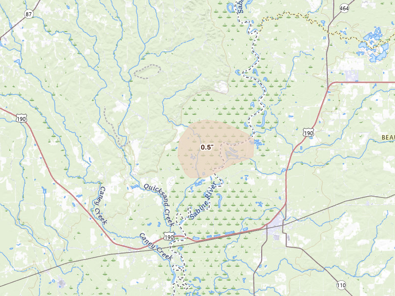 Radar-estimated hail-size map of the storm over Newton, TX on Jul 1, 2026