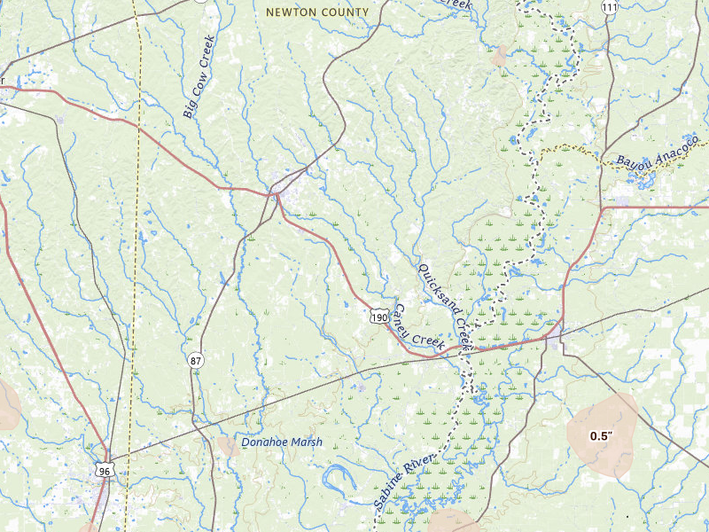 Radar-estimated hail-size map of the storm over Newton, TX on Jul 5, 2026