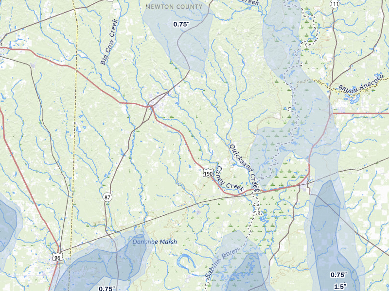 NEXRAD radar-signature map of the hail storm over Newton, TX on Jul 5, 2026