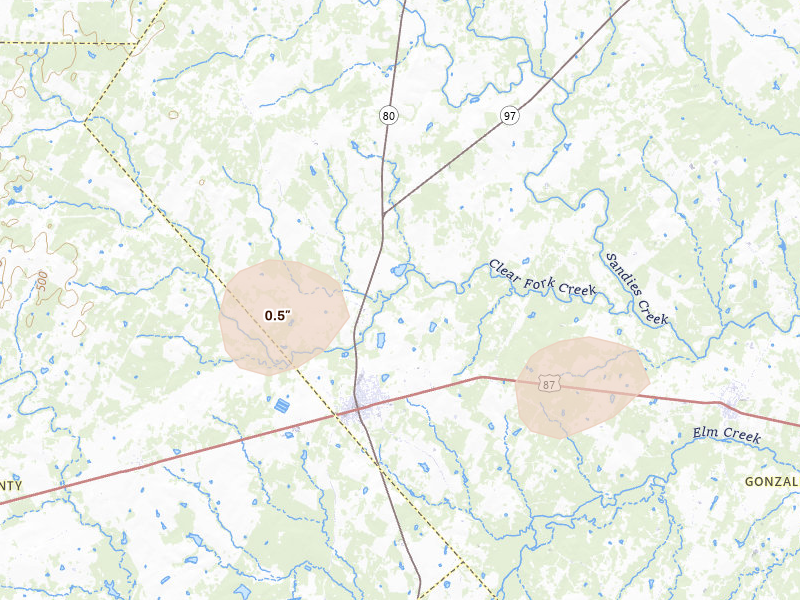 Radar-estimated hail-size map of the storm over Nixon, TX