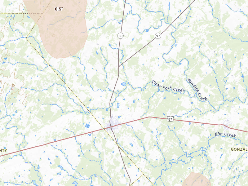 Radar-estimated hail-size map of the storm over Nixon, TX on Jun 2, 2026