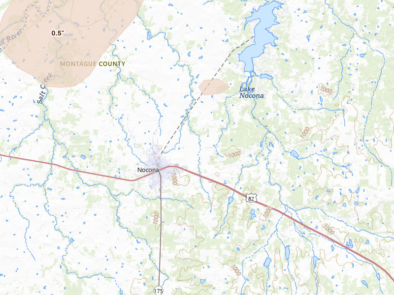 Radar-estimated hail-size map of the storm over Nocona, TX on Mar 10, 2026