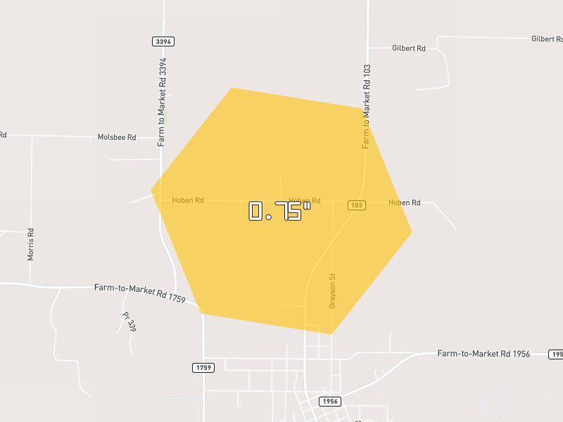 Hail map of Nocona, TX on Jun 6, 2026, hail up to 0.75"