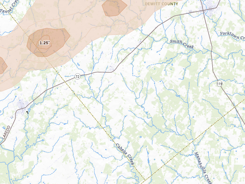 Radar-estimated hail-size map of the storm over Nordheim, TX on Apr 30, 2026