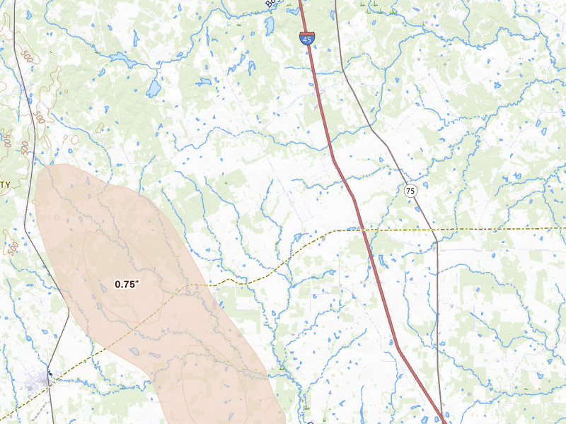 Radar-estimated hail-size map of the storm over Normangee, TX