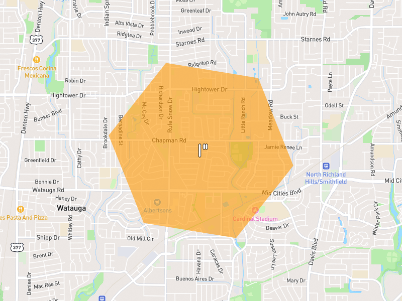 Hail map of North Richland Hills, TX on Jun 2, 2026, hail up to 1"