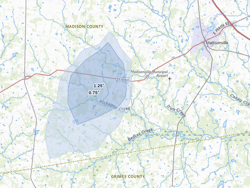 NEXRAD radar-signature map of the hail storm over North Zulch, TX on May 10, 2026