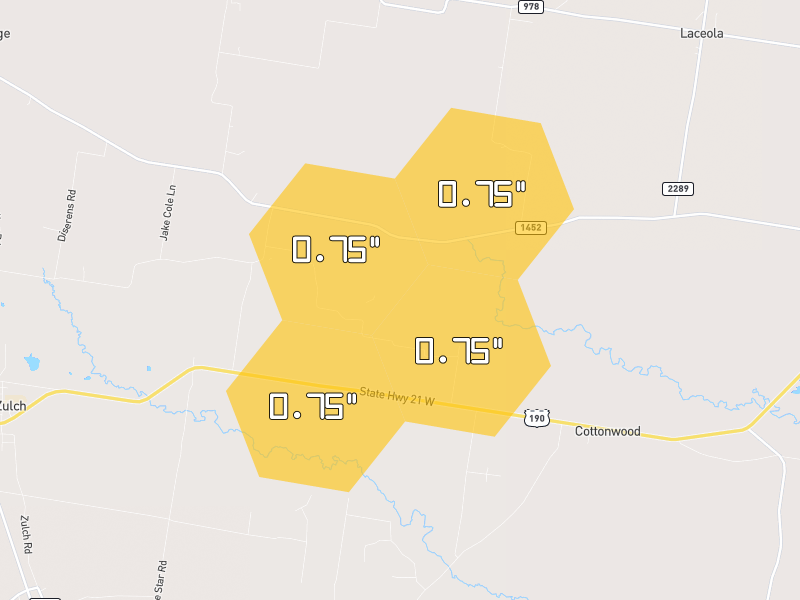 Hail map of North Zulch, TX on Jun 2, 2026, hail up to 0.75"