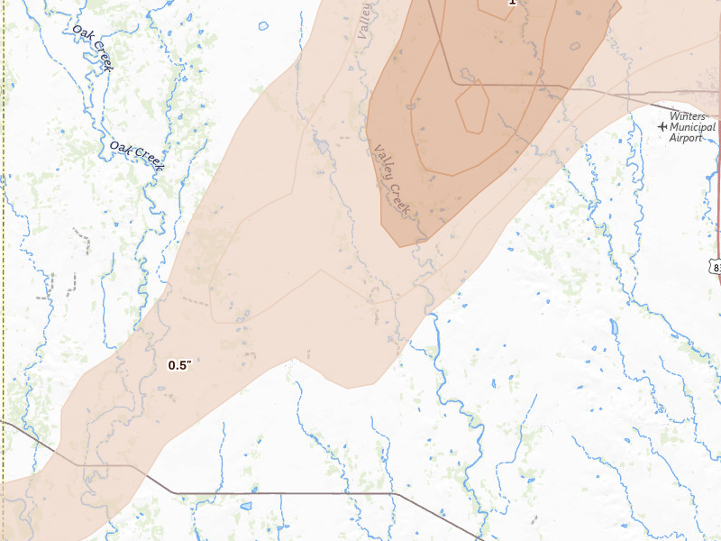 Radar-estimated hail-size map of the storm over Norton, TX on Mar 10, 2026