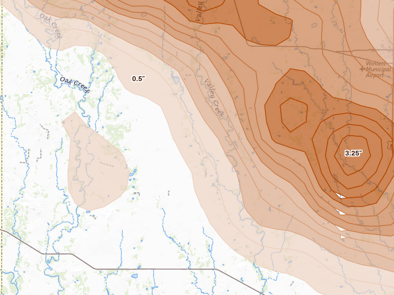 Radar-estimated hail-size map of the storm over Norton, TX on May 10, 2026