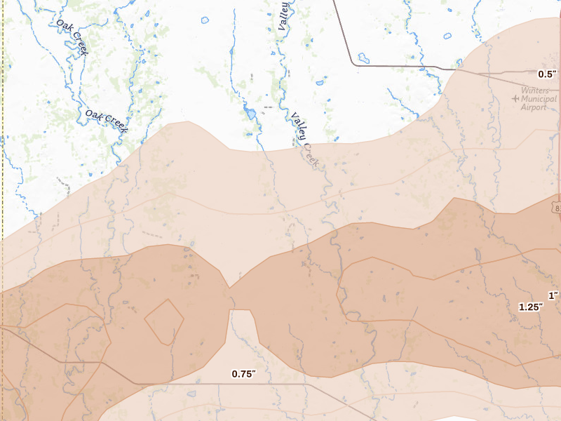 Radar-estimated hail-size map of the storm over Norton, TX on Jun 18, 2026