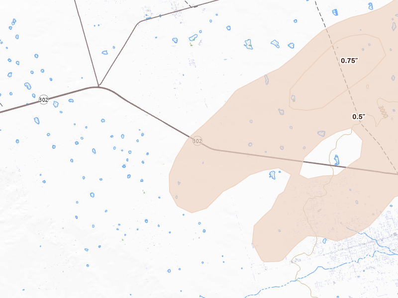Radar-estimated hail-size map of the storm over Notrees, TX on Feb 13, 2026