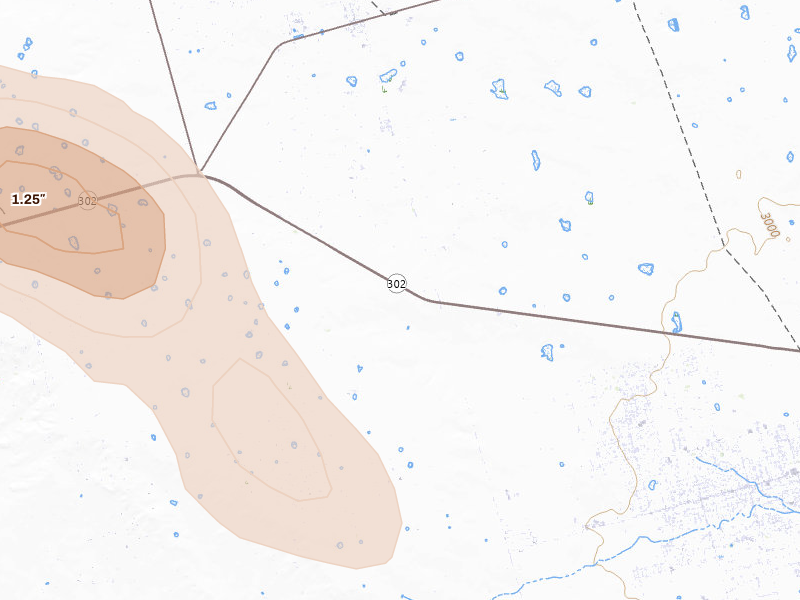 Radar-estimated hail-size map of the storm over Notrees, TX on Jun 14, 2026