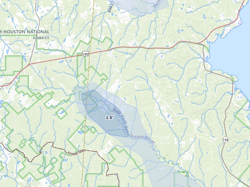 NEXRAD radar-signature map of the hail storm over Oakhurst, TX on Jul 5, 2026