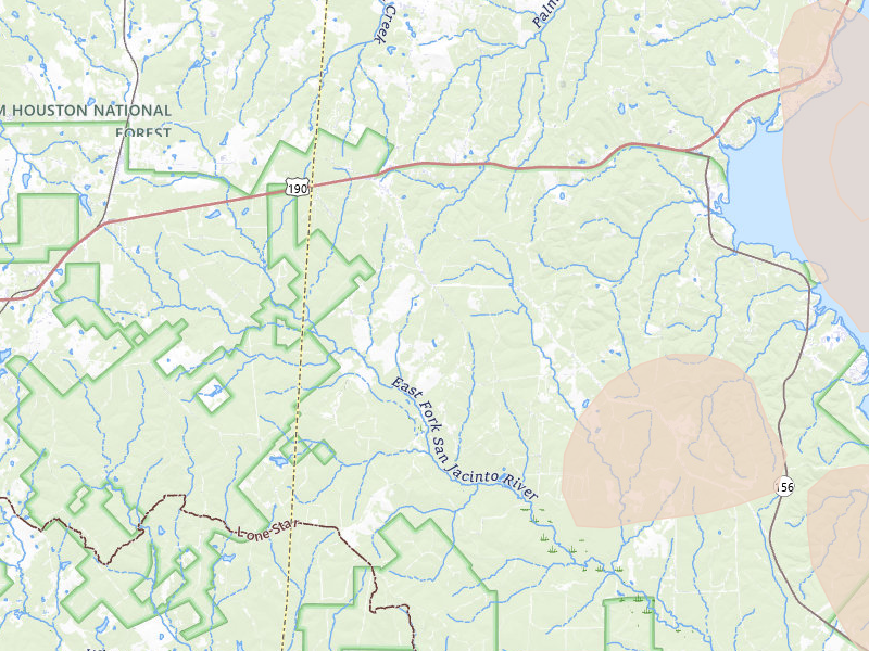 Radar-estimated hail-size map of the storm over Oakhurst, TX on Jul 7, 2026