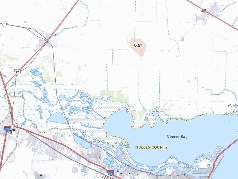 Radar-estimated hail-size map of the storm over Odem, TX on Feb 6, 2026