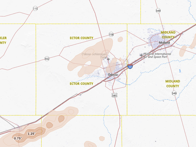 Radar-estimated hail-size map of the storm over Odessa, TX