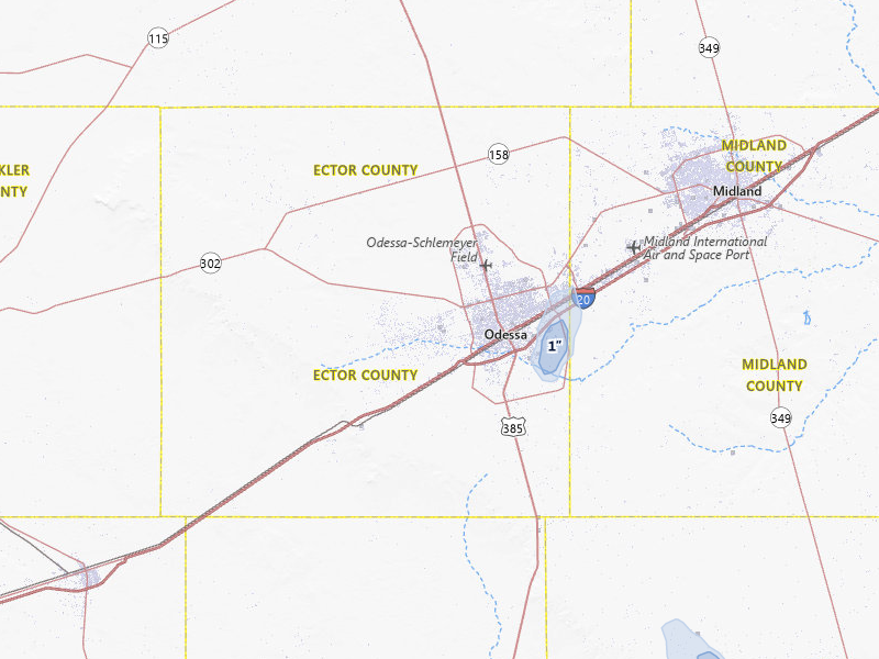 NEXRAD radar-signature map of the hail storm over Odessa, TX on Jul 23, 2026