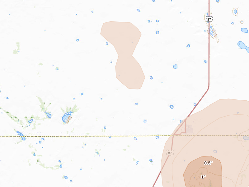 Radar-estimated hail-size map of the storm over Odonnell, TX on Jul 5, 2026