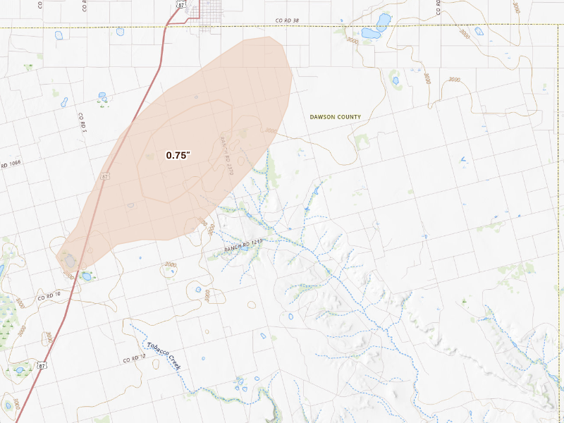 Radar-estimated hail-size map of the storm over Odonnell, TX