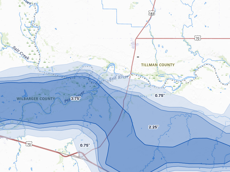 NEXRAD radar-signature map of the hail storm over Oklaunion, TX on Apr 1, 2026
