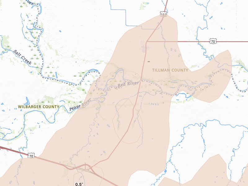 Radar-estimated hail-size map of the storm over Oklaunion, TX