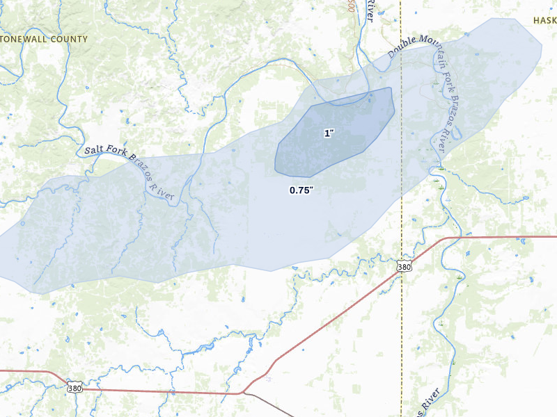 NEXRAD radar-signature map of the hail over Old Glory, TX