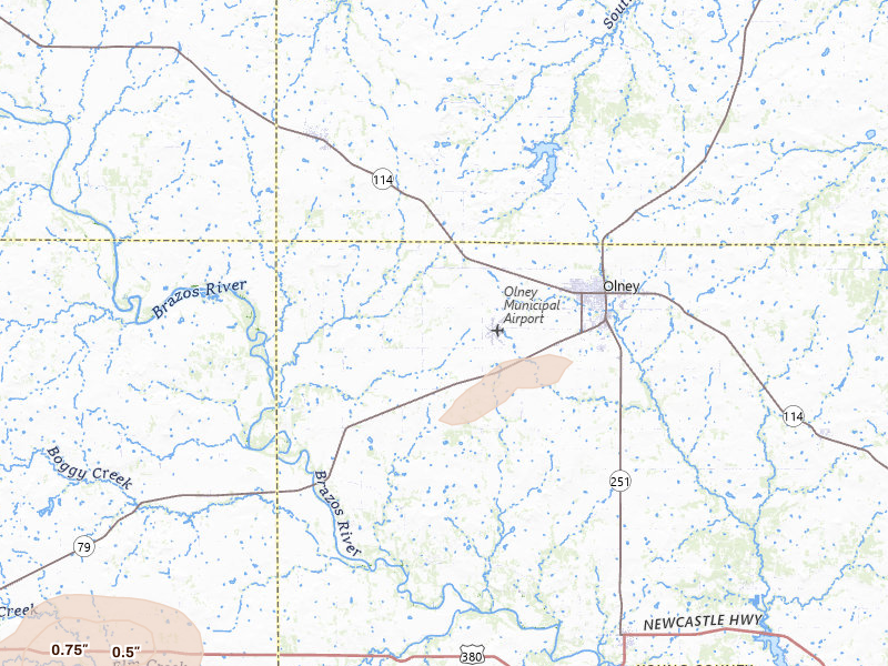 Radar-estimated hail-size map of the storm over Olney, TX on Apr 17, 2026