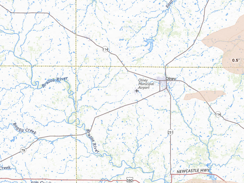 Radar-estimated hail-size map of the storm over Olney, TX on Apr 28, 2026