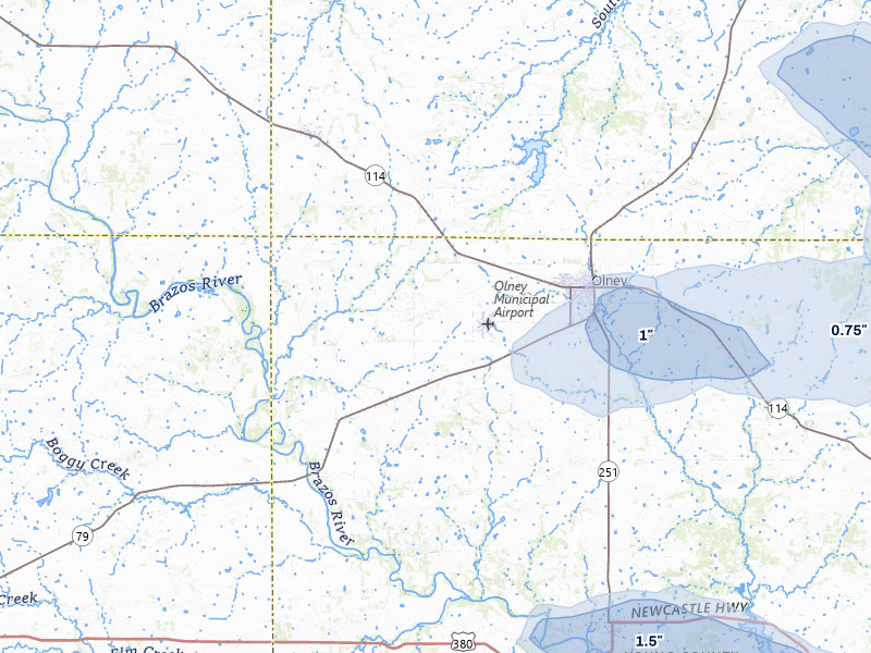 NEXRAD radar-signature map of the hail storm over Olney, TX on Apr 28, 2026