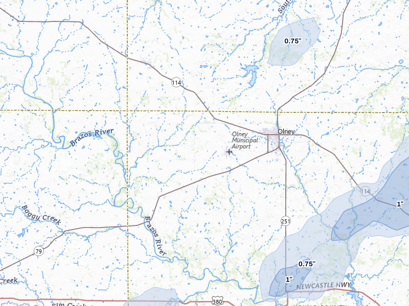 NEXRAD radar-signature map of the hail storm over Olney, TX on Jun 6, 2026