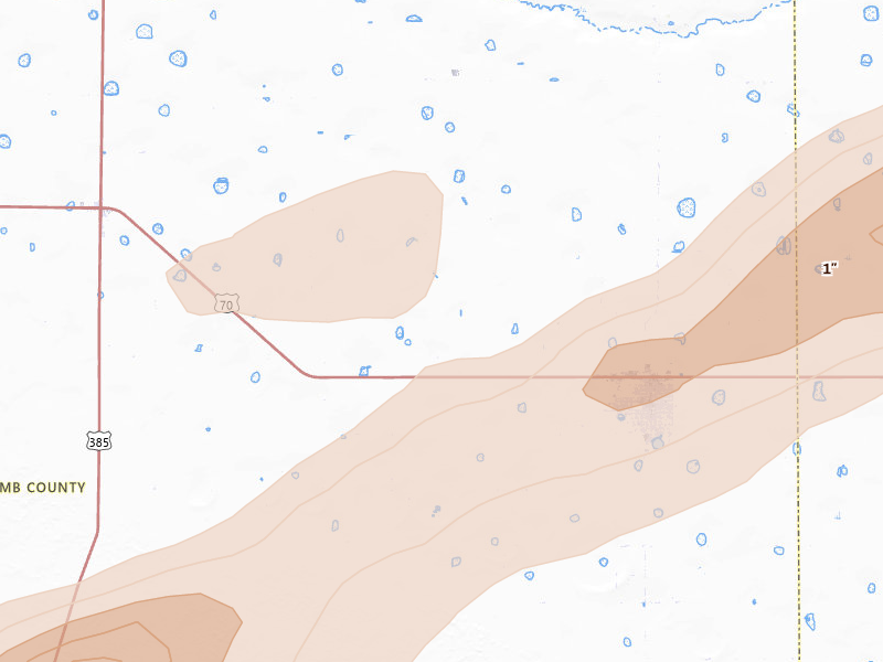 Radar-estimated hail-size map of the storm over Olton, TX on Apr 3, 2026