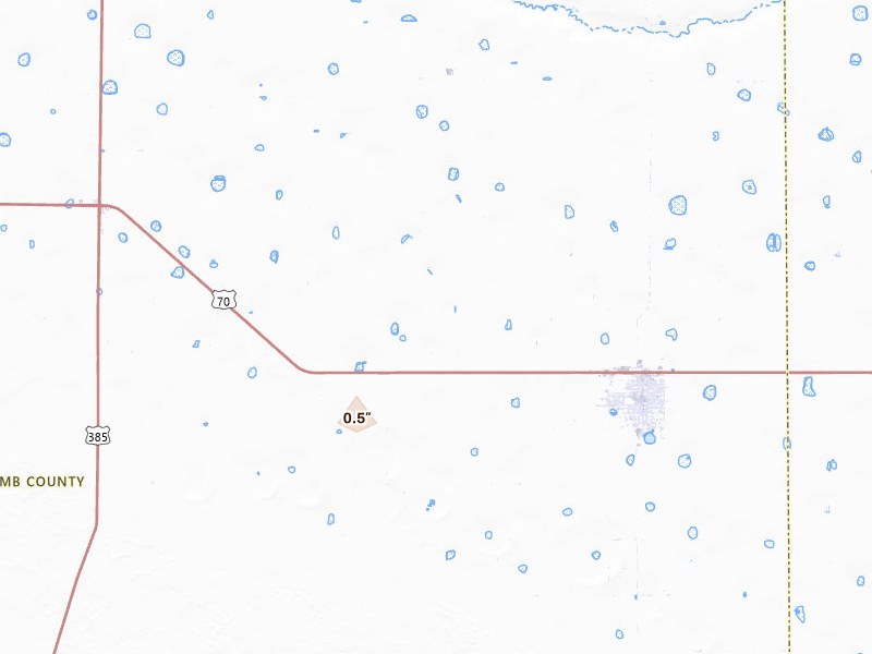 Radar-estimated hail-size map of the storm over Olton, TX on Jun 24, 2026