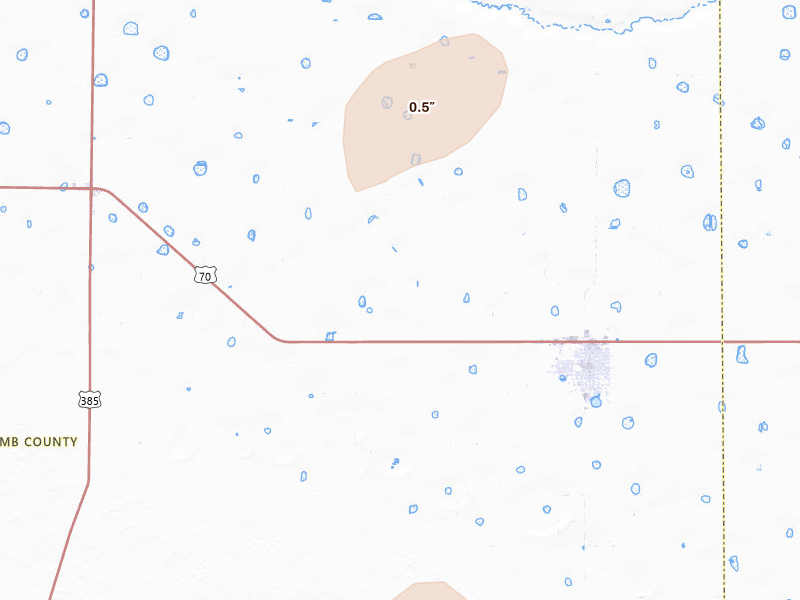 Radar-estimated hail-size map of the storm over Olton, TX on Jul 31, 2026