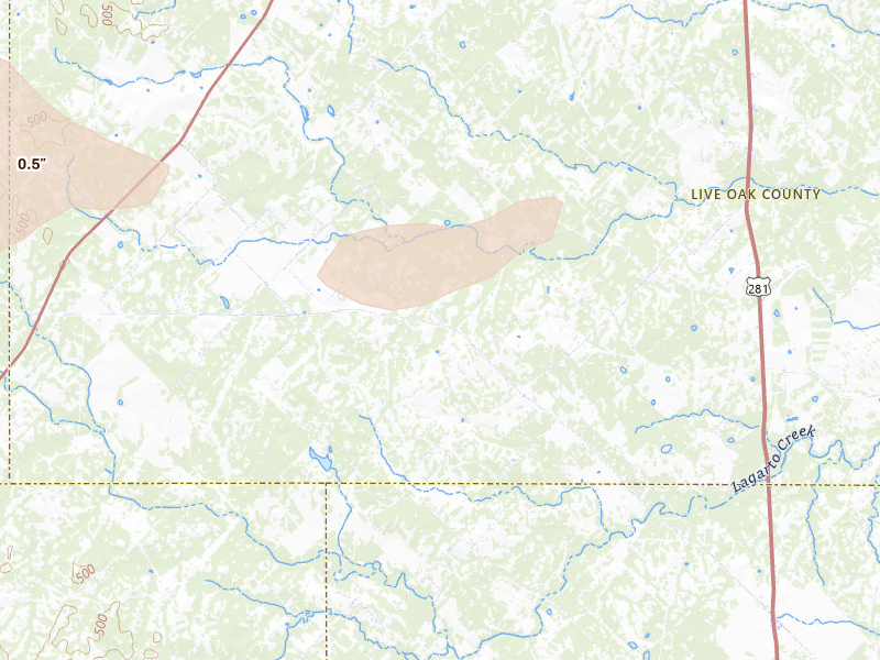 Radar-estimated hail-size map of the storm over Orange Grove, TX on Mar 7, 2026