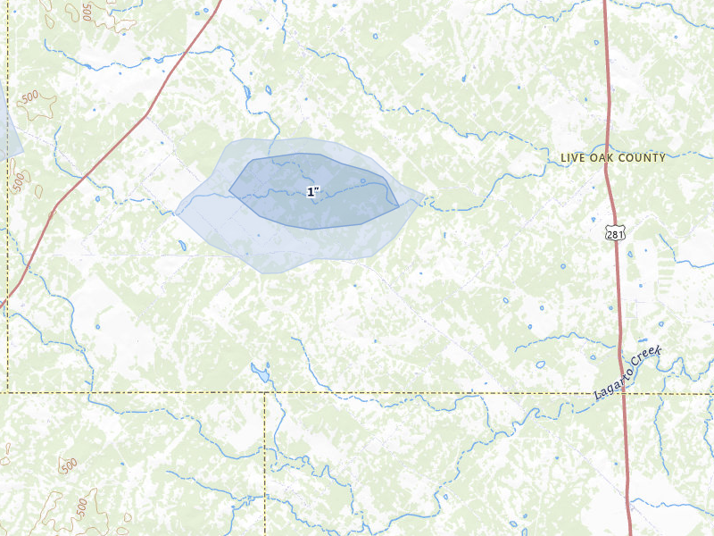 NEXRAD radar-signature map of the hail storm over Orange Grove, TX on Mar 7, 2026