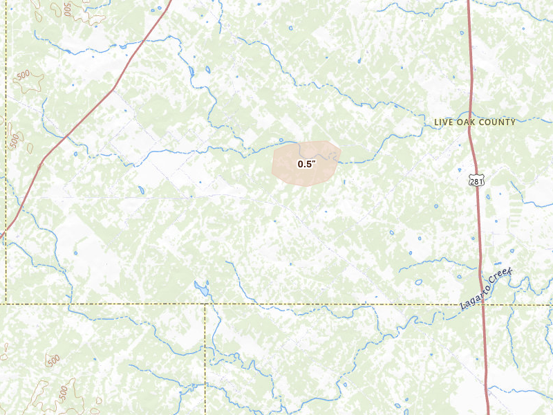 Radar-estimated hail-size map of the storm over Orange Grove, TX on Jun 3, 2026