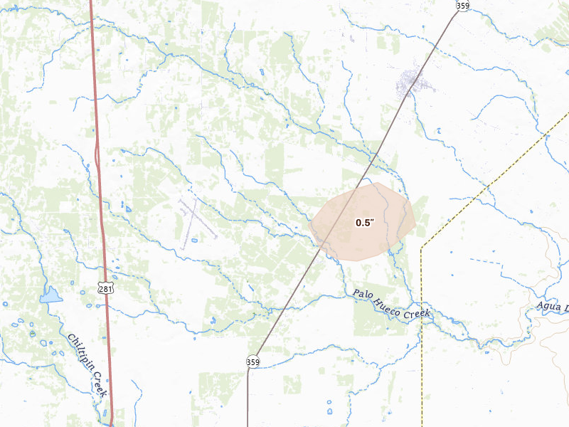 Radar-estimated hail-size map of the storm over Orange Grove, TX