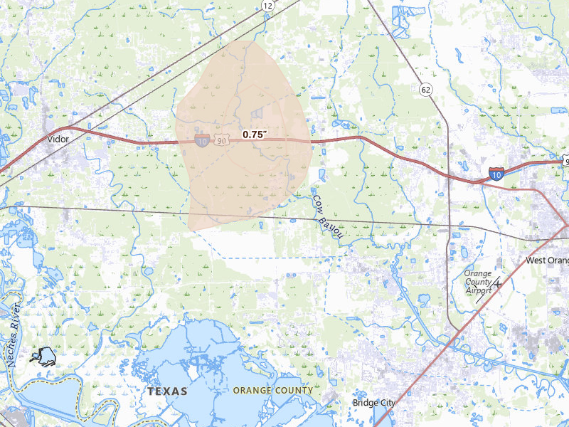 Radar-estimated hail-size map of the storm over Orange, TX