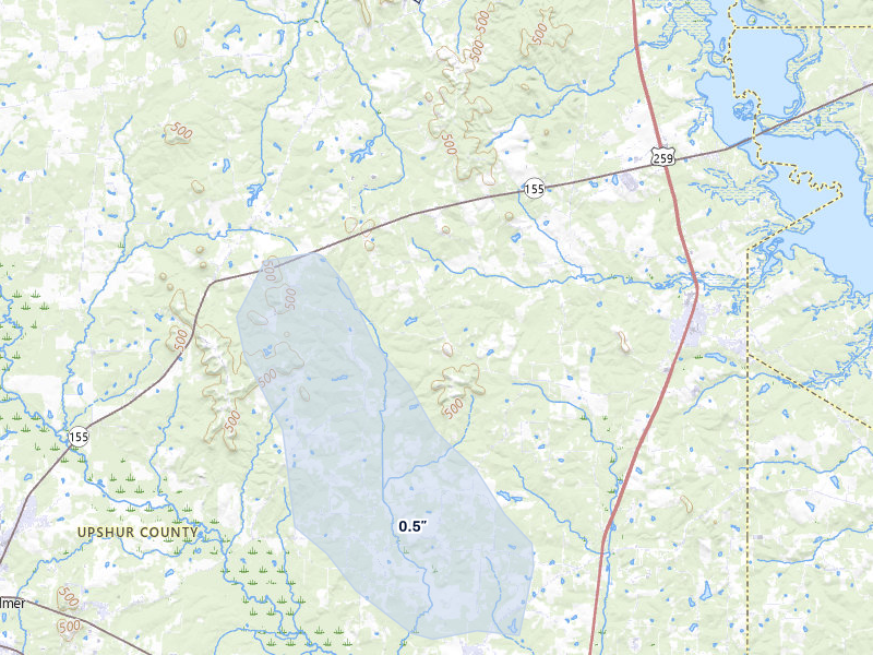 NEXRAD radar-signature map of the hail over Ore City, TX